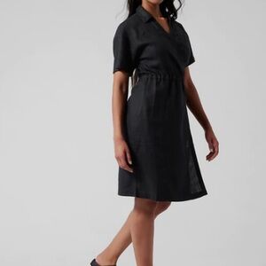 Athleta Playa Linen Wrap Dress Black Summer Dress w/ Pockets, Travel Never Worn